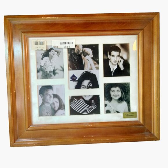 Handcrafted Distressed Wood Multi Photo Frame 6 Slots Vintage NOS Desk Wall - Picture 1 of 8